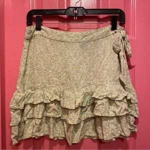 Green and White Floral Ruffle Wrap Skirt